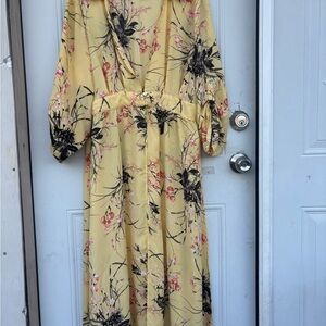Yellow Floral Maxi Dress with V-Neck Wrap